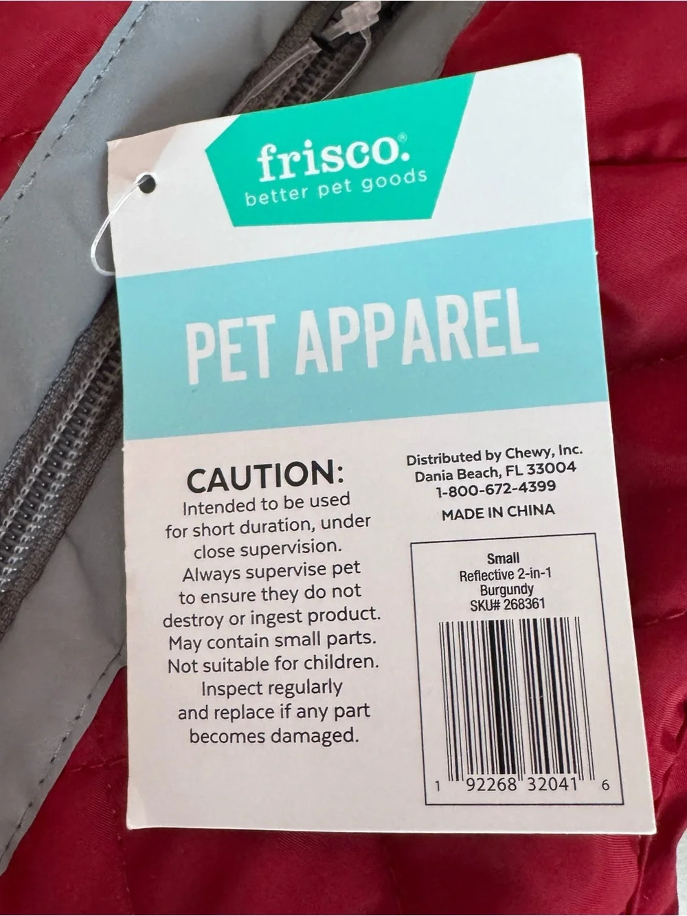 Frisco Dog Quilted Red Puffer Jacket with Reflective Trim Size Small